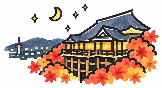 紅葉ライトアップの夜の清水寺